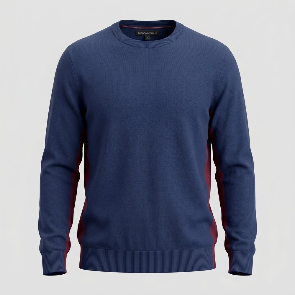 Banana Republic Mens XL Navy Blue Crewneck Sweater Side Star Colorblock Cashmere